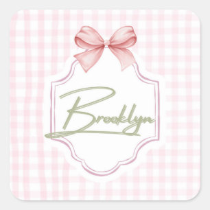 Personalized Brooklyn Baby Girl Nursery BowGingham Square Sticker