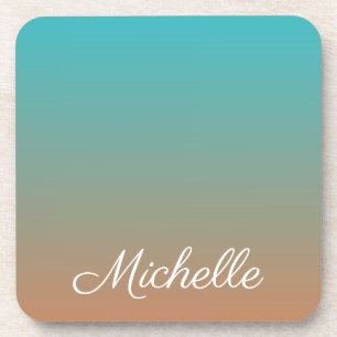Personalized brown and blue ombre coaster