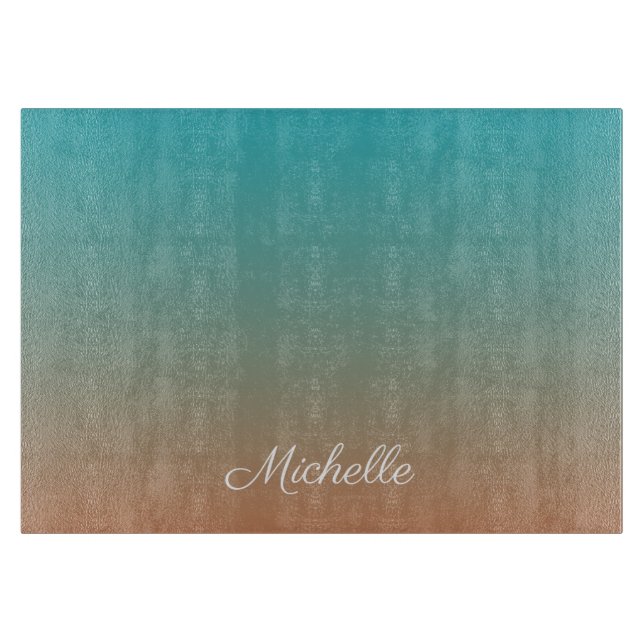 Personalized brown and blue ombre cutting board (Front)