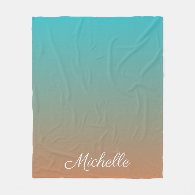 Personalized brown and blue ombre fleece blanket (Front)
