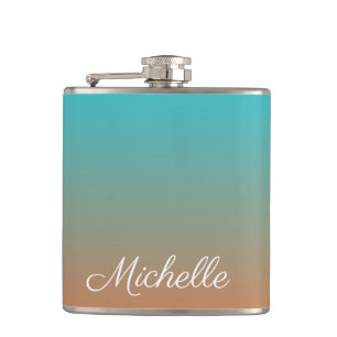 Personalized brown and blue ombre hip flask