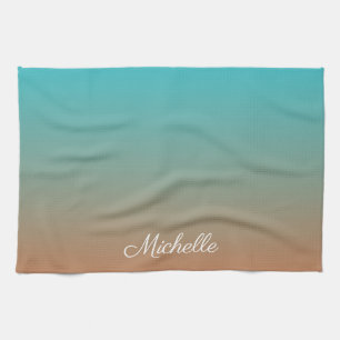 Personalized brown and blue ombre tea towel