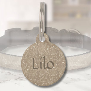 Personalized Brown Botanical Pet Bowl Tag