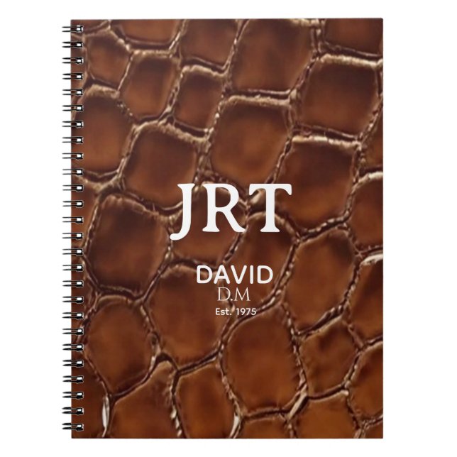 Personalized Brown Crocodile Leather Monogram Notebook (Front)