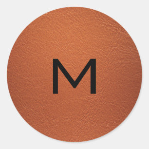 Personalized Brown Elegant Leather Look Classic Round Sticker