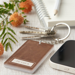 Personalized Brown Faux Leather  Key Ring