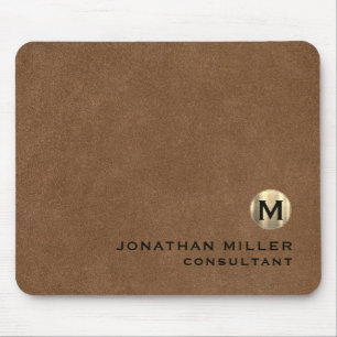 Personalized Brown Leather Gold Monogram Mouse Mat
