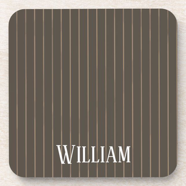 Personalized brown retro pinstripes coaster (Front)
