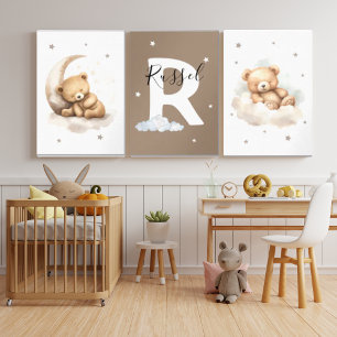 Personalized Brown Teddy Bear Nursery Poster Set