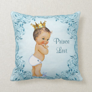 Personalized Brunette Prince Blue Leaves Cushion