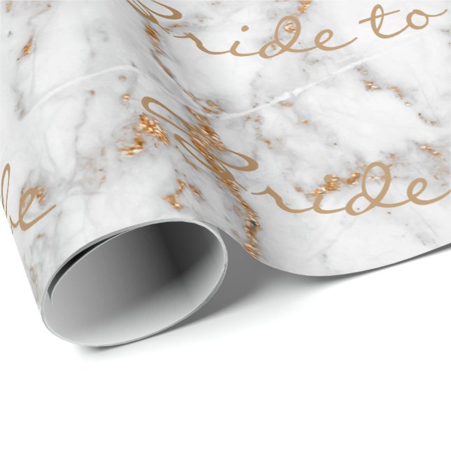 Personalized Brush Bride To Be Marble Gold Rose Wrapping Paper (Roll Corner)