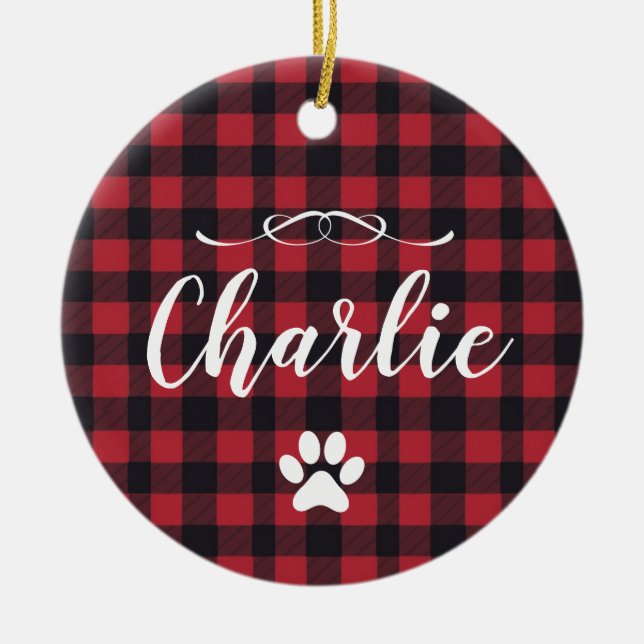 Personalized buffalo mantle christmas puppies ceramic tree decoration (Front)