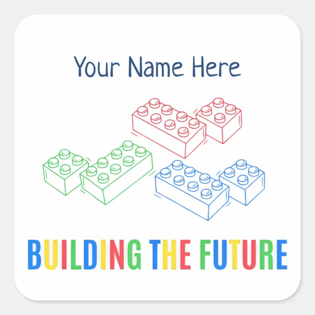 Personalized Building Bricks Square Sticker (Front)