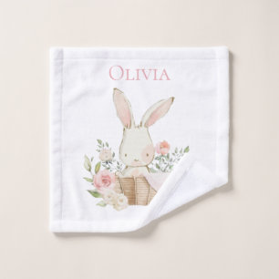 Personalized Bunny Rabbit Floral Wash Cloth