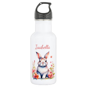 Personalized Bunny Rabbit in Pink Flowers 532 Ml Water Bottle