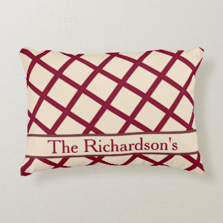 Personalized Burgundy Cream Lattice Elegant Chic Decorative Cushion