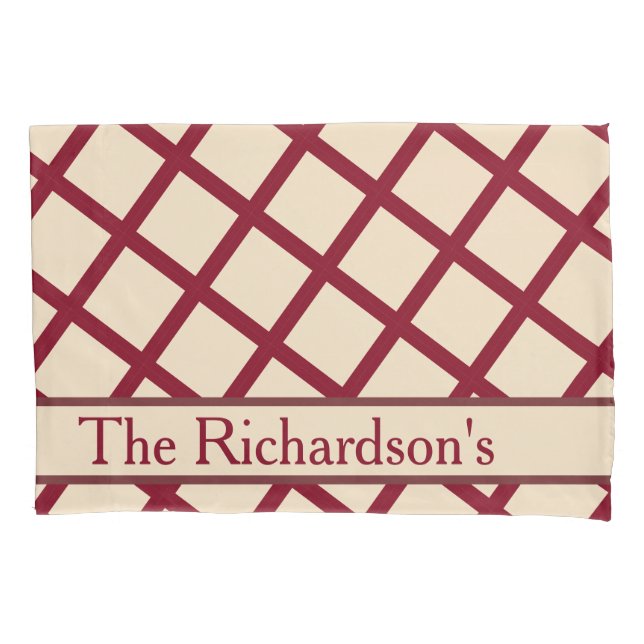 Personalized Burgundy Cream Lattice Elegant Chic Pillowcase (Front)