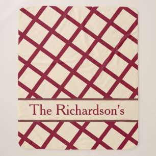Personalized Burgundy Cream Lattice Elegant Chic Sherpa Blanket
