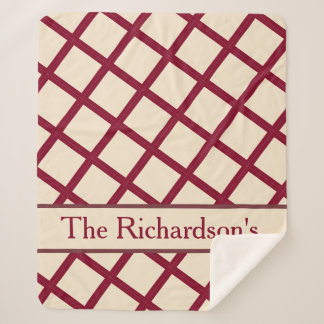 Personalized Burgundy Cream Lattice Elegant Chic Sherpa Blanket