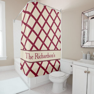 Personalized Burgundy Cream Lattice Elegant Chic Shower Curtain