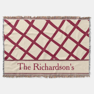 Personalized Burgundy Cream Lattice Elegant Chic Throw Blanket