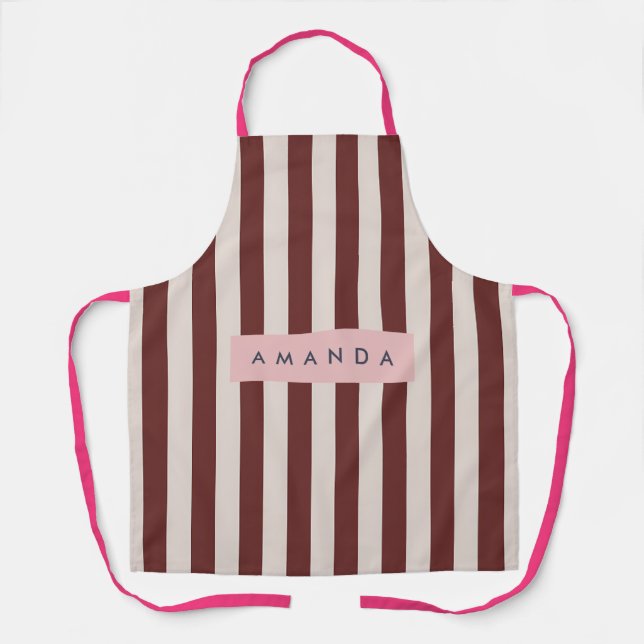 Personalized Burgundy & Ivory Stripe Apron (Front)