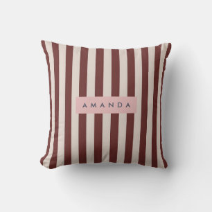 Personalized Burgundy & Ivory Stripe Cushion