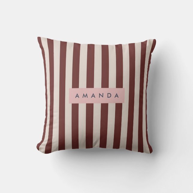 Personalized Burgundy & Ivory Stripe Cushion (Front)