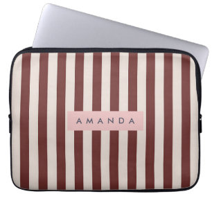 Personalized Burgundy & Ivory Stripe Laptop Sleeve