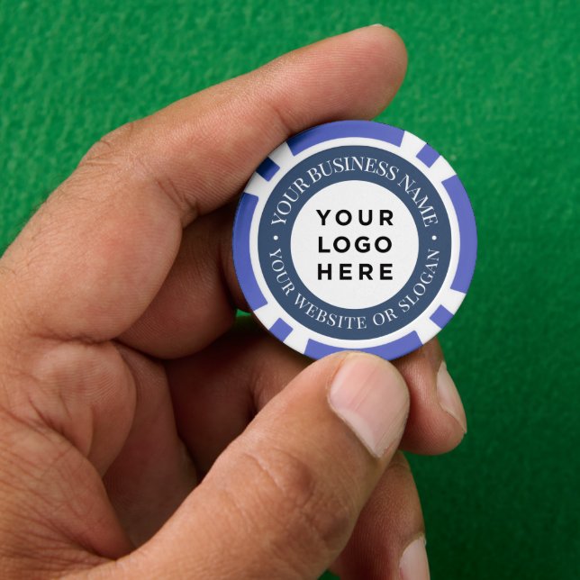 Personalized Business Logo and Text Elegant Blue Poker Chips (Hand)