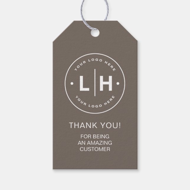 Personalized Business Logo Taupe Gift Tags (Front)