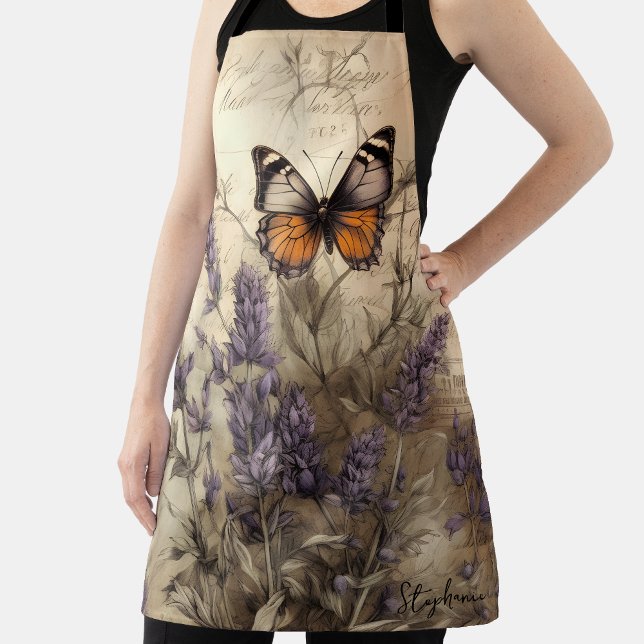 Personalized Butterfly Lavender Vintage Design Apron (Creator Uploaded)