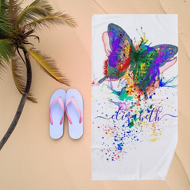 Personalized butterfly splatter  beach towel (Creator Uploaded)