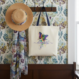 Personalized butterfly splatter tote bag