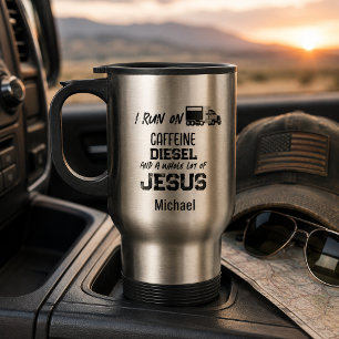 PERSONALIZED Caffeine Diesel And Jesus Grunge Travel Mug