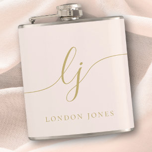 Personalized Calligraphy Pink Gold Bachelorette Hip Flask