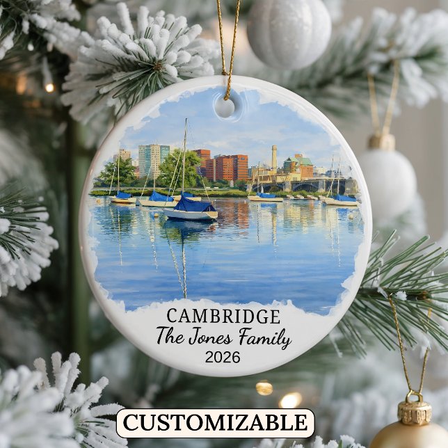 Personalized Cambridge Ornament, Massachusets Ceramic Tree Decoration (Creator Uploaded)