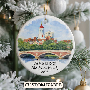 Personalized Cambridge Ornament, Massachusets Ceramic Tree Decoration