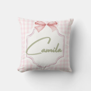 Personalized Camila Baby Girl Nursery Bow&Gingham Cushion