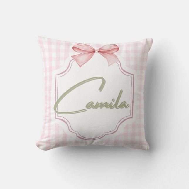 Personalized Camila Baby Girl Nursery Bow&Gingham  Cushion (Front)
