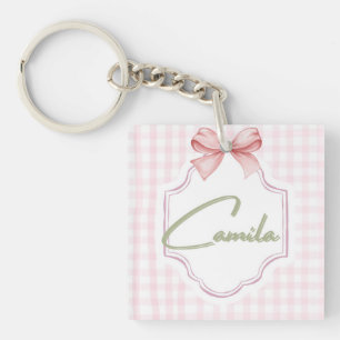Personalized Camila Baby Girl Nursery Bow&Gingham Key Ring