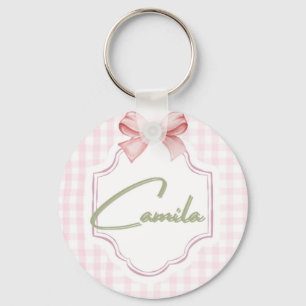 Personalized Camila Baby Girl Nursery Bow&Gingham Key Ring