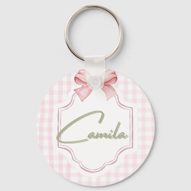Personalized Camila Baby Girl Nursery Bow&Gingham  Key Ring (Front)