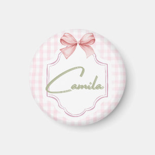 Personalized Camila Baby Girl Nursery Bow&Gingham Magnet