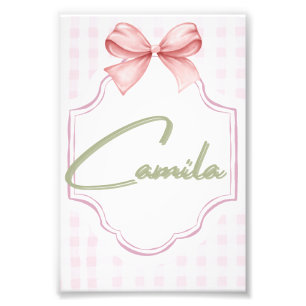 Personalized Camila Baby Girl Nursery Bow&Gingham  Photo Print