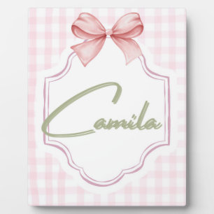 Personalized Camila Baby Girl Nursery Bow&Gingham  Plaque