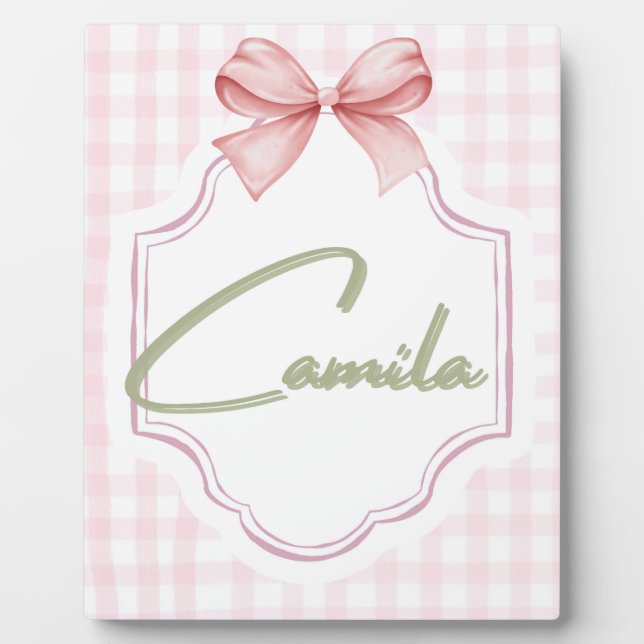 Personalized Camila Baby Girl Nursery Bow&Gingham  Plaque (Front)