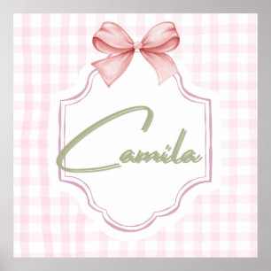 Personalized Camila Baby Girl Nursery Bow&Gingham  Poster