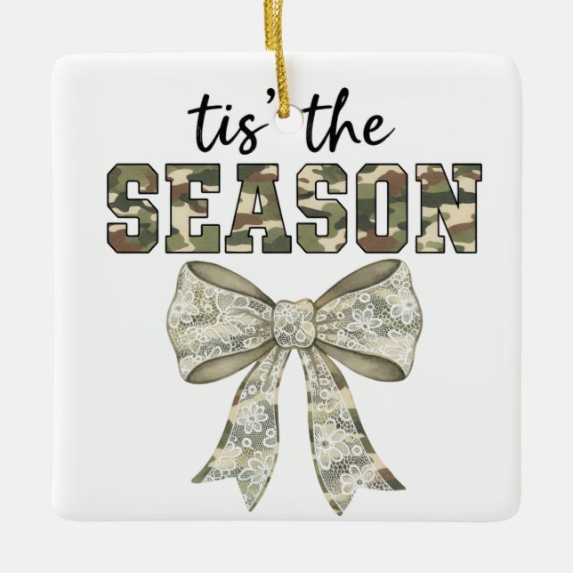 Personalized Camo "Tis the Season" Photo Ceramic Ornament (Front)