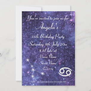 Personalized Cancer Zodiac Galaxy Party Invitation